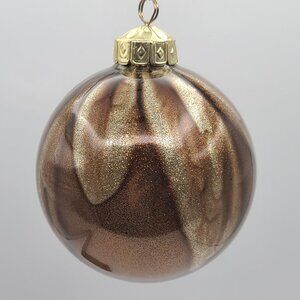 HOLIDAY CLEARANCE Glitter Marbled Effect Christmas Ornament Gold and Bronze 3.5"